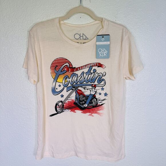 Chaser Tops - Chaser Top Women Small California Coastin Graphic Tee Shirt Motorcycle Biker NEW